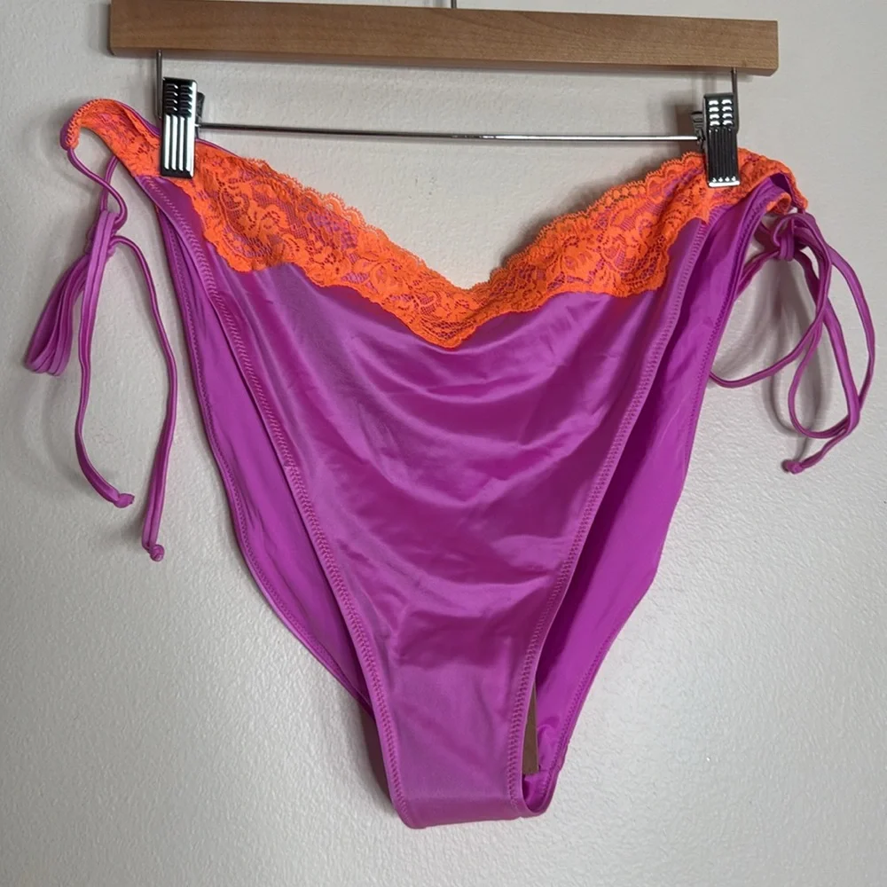 SKIMS Pink and Orange lace swim tie bikini‎ bottom size 4X neon orchid